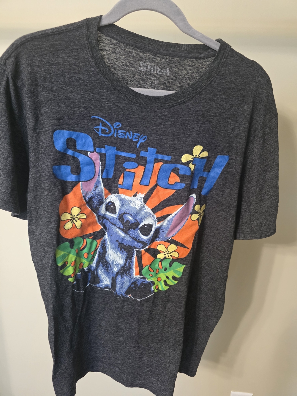 Disney Dark Gray Stitch Graphic Tee with Colorful Island Design